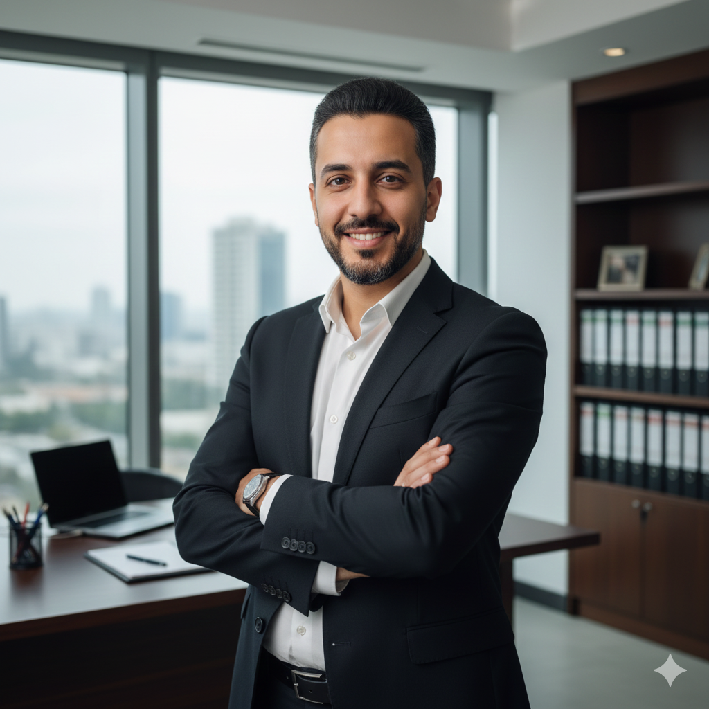 صورة محمد فتحي صاحب مكتب عقاري يرتدي قميص رسمي أبيض